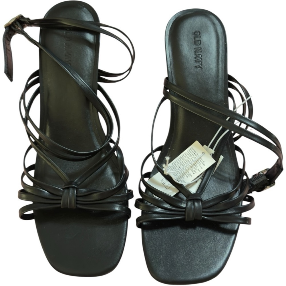 🌸𝐍𝐖𝐓-𝐎𝐋𝐃 𝐍𝐀𝐕𝐘 𝐁𝐋𝐀𝐂𝐊 𝐒𝐓𝐑𝐀𝐏𝐏𝐘 STILETTO HEELED SANDALS
